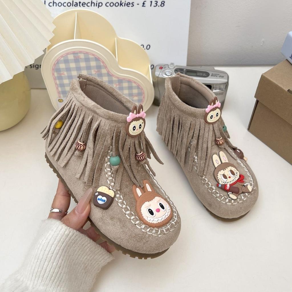 Girls' Fashionable Fringed Ankle Boots for Autumn and Winter Children's Soft-soled Princess Boots