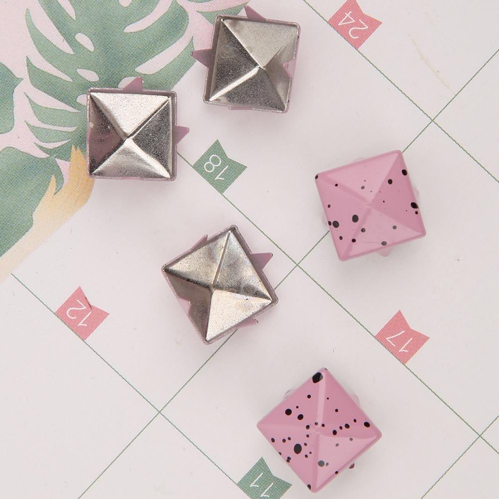 200 Pcs Pyramid Stud Clothing Bag Decorative Accessory Metal Pyramid Rivets 10mmPink Base and Black
