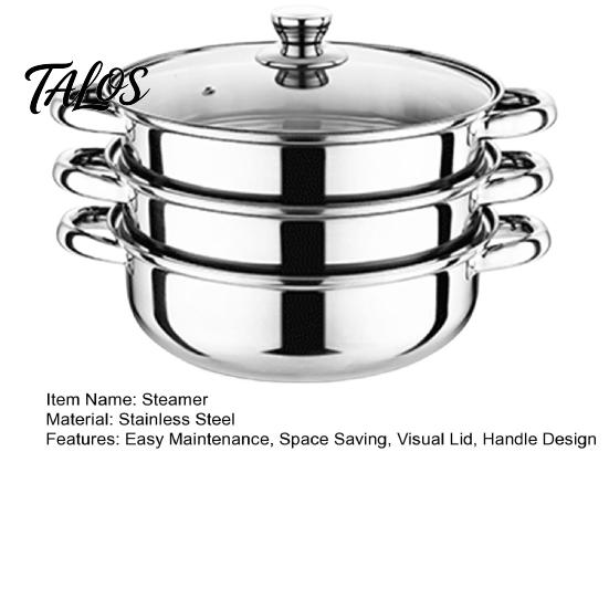 3 Tier Steamer Pot for Cooking Stainless Steel Set with Lid Food Stackable Kitchen Storage Optimization Space Saving Visual Handle Design Multipurpose