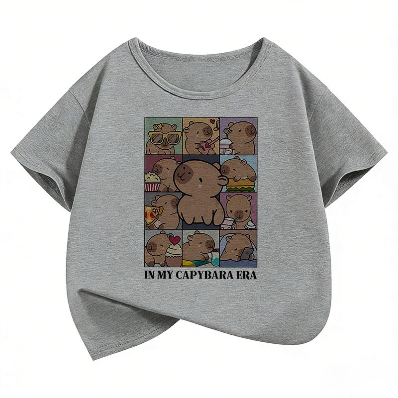 Kawaii Shirt Capybara Graphic Kids Tshirts Summer Short Sleeve Tees Cartoon Animal Boys Girls Clothes Tops Y2K Children T-shirt