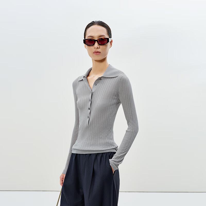 LESS 2025 Spring Slim Fit Straight Long Sleeve Polo Neck Sweater S