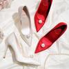 2025 New Pointed White Pearl High Heels 7cm Stiletto Green Single Shoes Women's Red Bridal Wedding Shoes