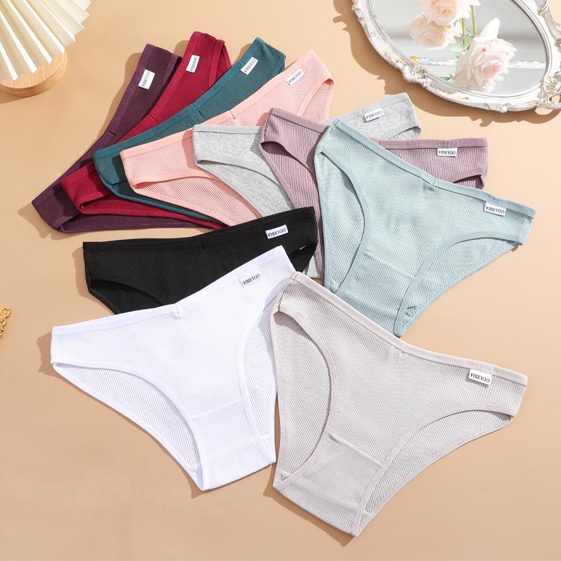 4Pcs Cotton Striped Underwear Women's V Waist Panties Sexy Breathable Plus Size Briefs Ladies Low Waist Comfort Lingerie M-XXL