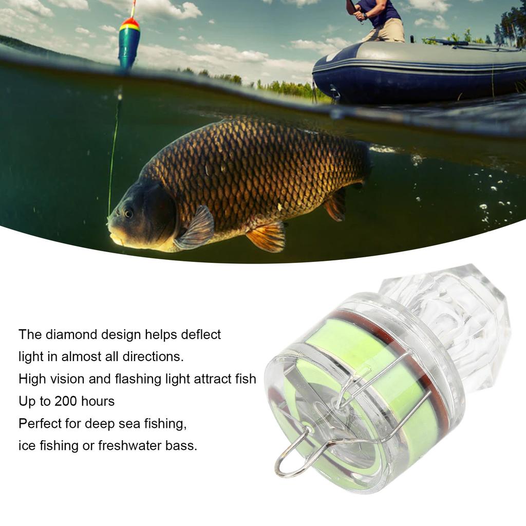 5Pcs Fishing Lure Light Diamond Shape LED Corrosion Resistance Auto Open Flashing Bass Lure Light Green