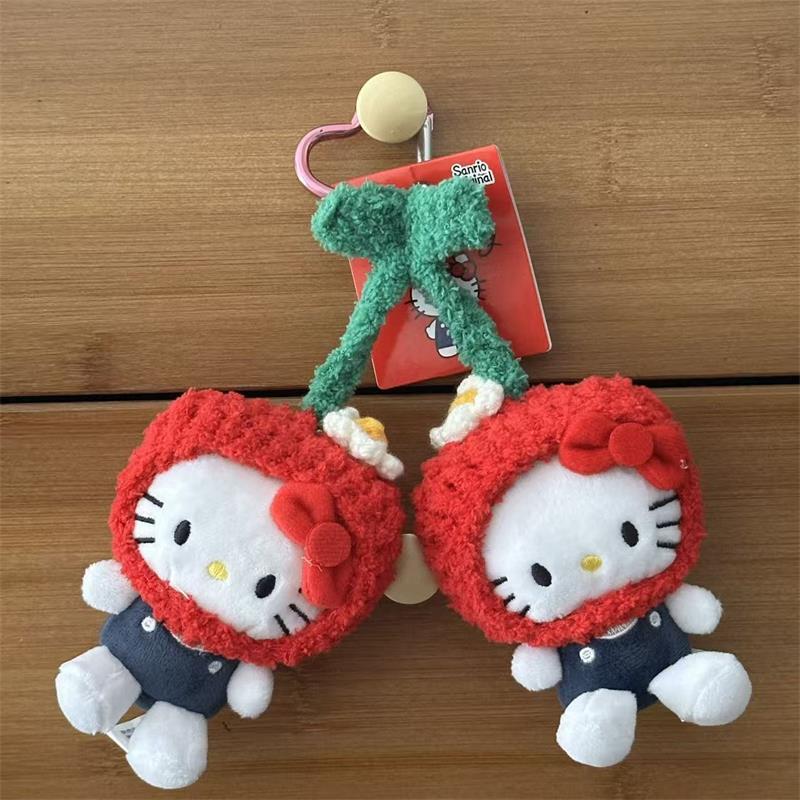 Sanrio Cute Cherry Hello Kitty Plush Doll Toy Keychain Pendant Bag Hanging Ornaments Backpack Charms Kt Cat Girly Birthday Gifts