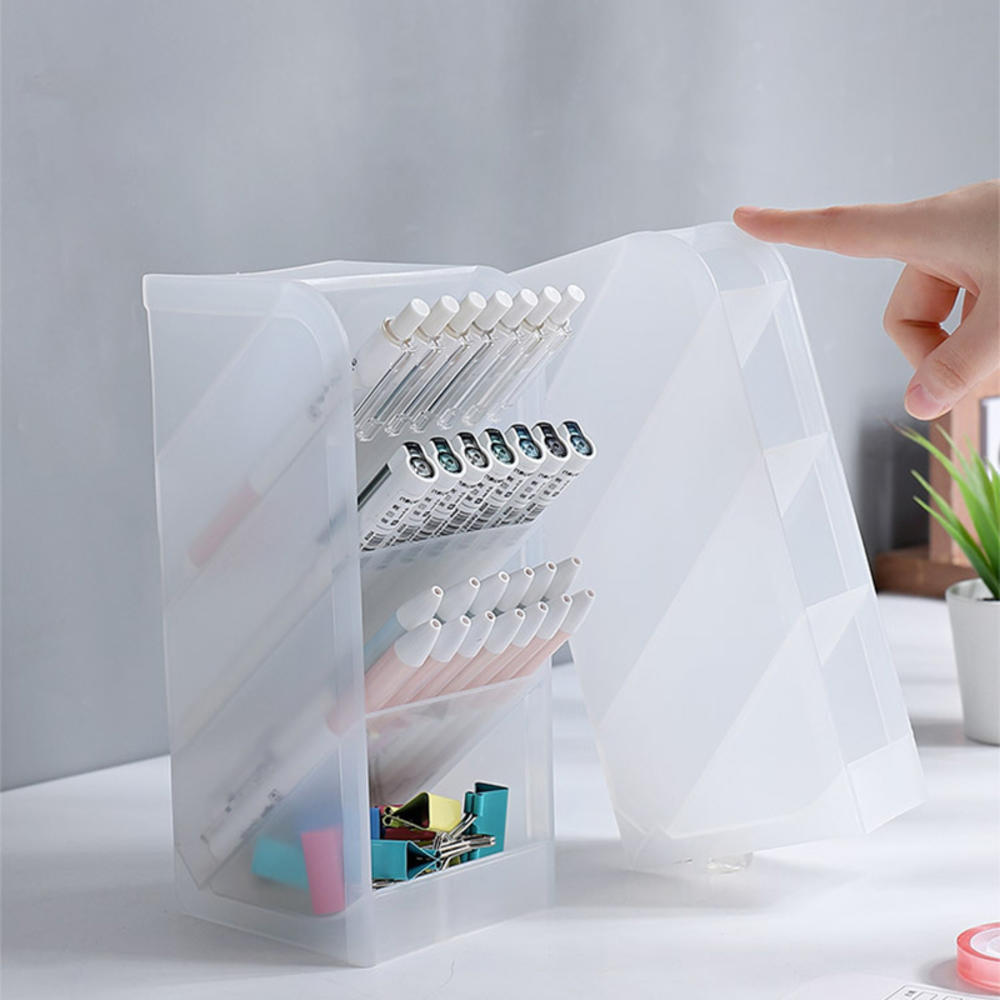 Creative Multifunctional 4 Grid Desktop Organizer Frosted Diagonal Pen Holder Stationery Makeup Storage Box School Office Suppli