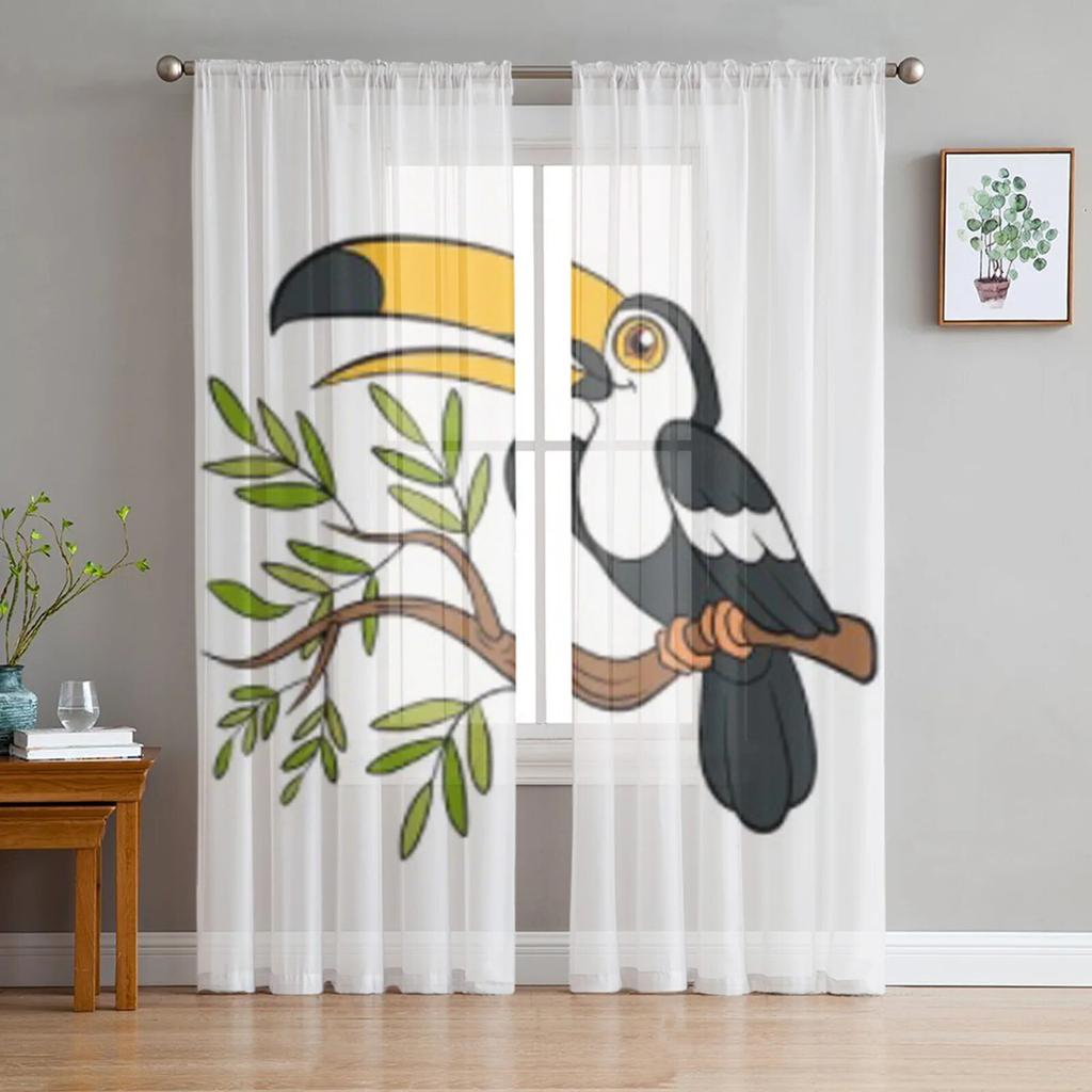 Cute Toucan Sits On The Tree Tulle Curtain For Living Room Sheer Valance Curtain For Kitchen Bedroom Window Drapes