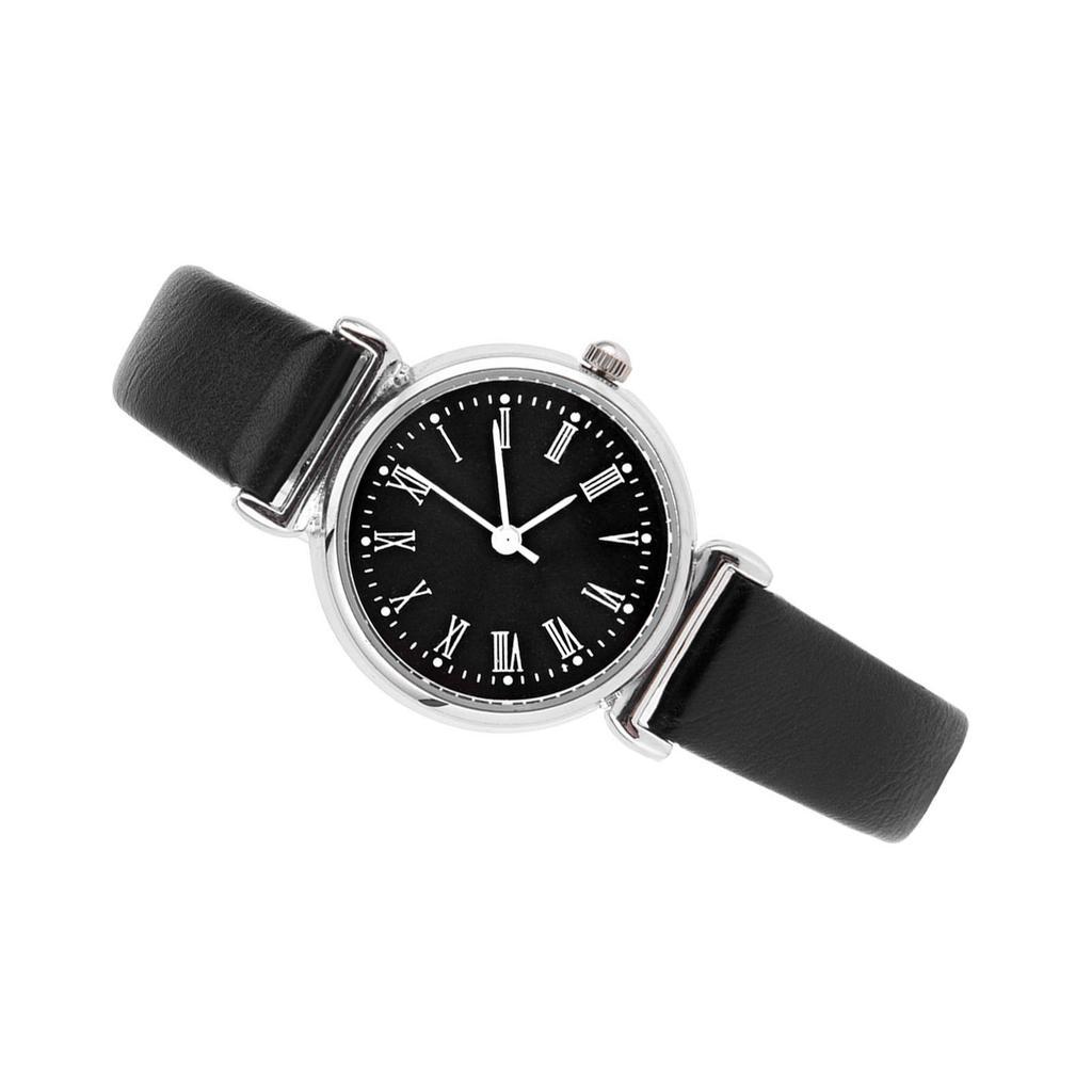 Exquisite Small Simple Fashion Women Dress Watch Retro Leather Mini Wristwatch (Black Dial)
