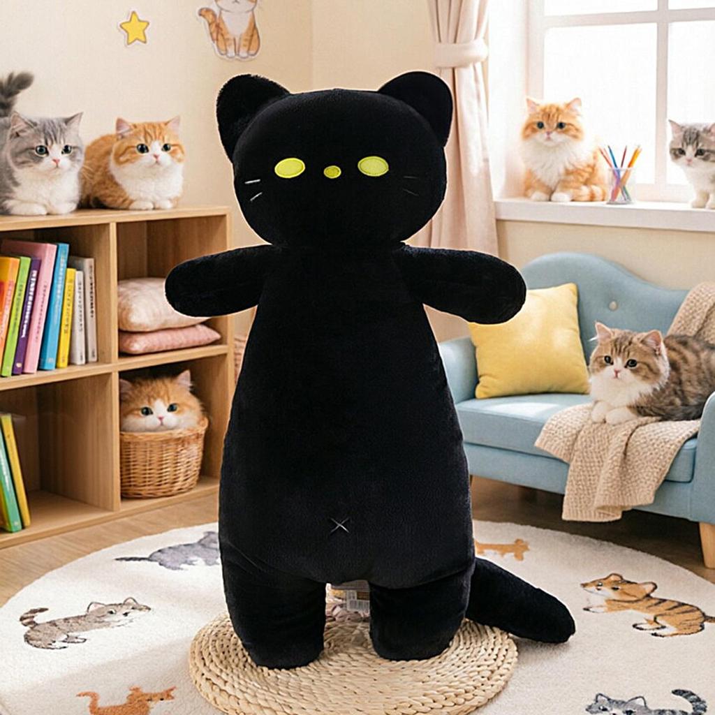 Großes schwarzes Katzen-Plüschkissen – Niedlich, kuschelig und perfekt zum Kuscheln oder als Dekoration