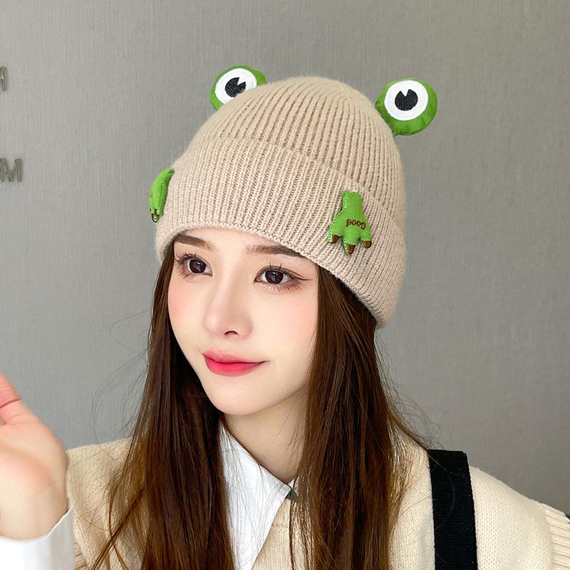 

Осень и Зима Вязаная Женская Теплая Вязаная Шапка Мультяшная Уличная Велосипедная Защита от Холода Шапка-Пуловер One Size верблюд