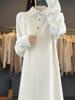 Women's 2024 Japanese Knit Polo Collar Wool Dress with Coat - Knee-Length, Thick and Stylish for Winter