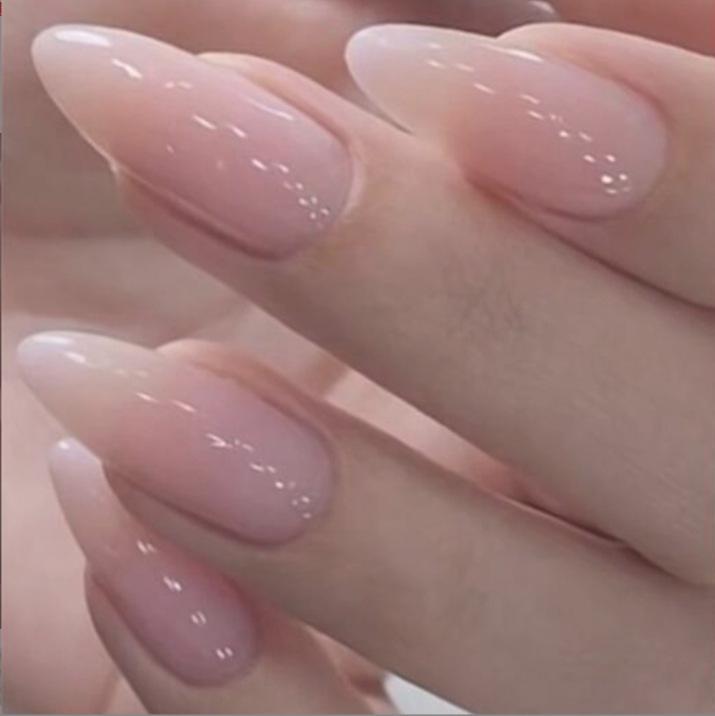 Transparent Nude Pink Almond Nails - Gentle and Glossy Long False Nails with Art Stickers