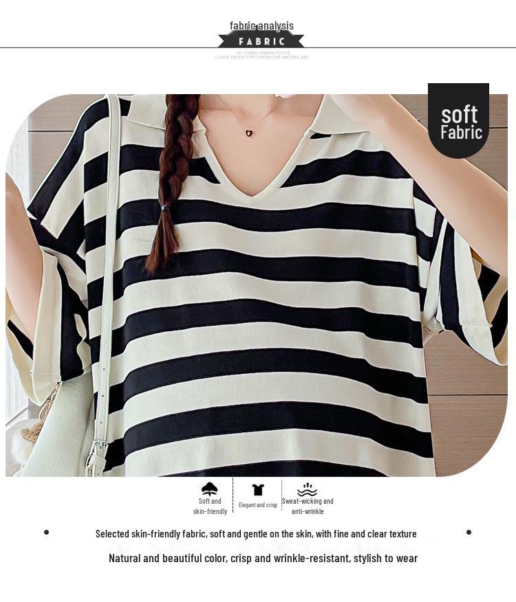 Korean Style Maternity Striped Casual Top - Plus Size, Loose, Slimming, Stylish & Age-Reducing