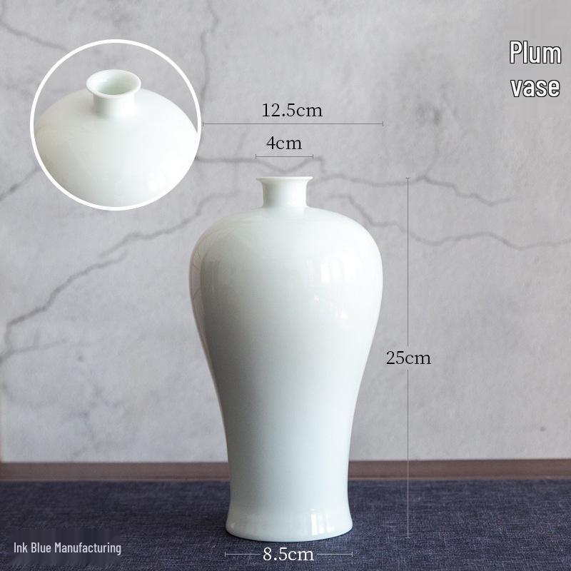 Thin-Walled Translucent White Ceramic Vase, Zen Style, Antique Chinese Plum Blossom Ornament for Living Room Decor.