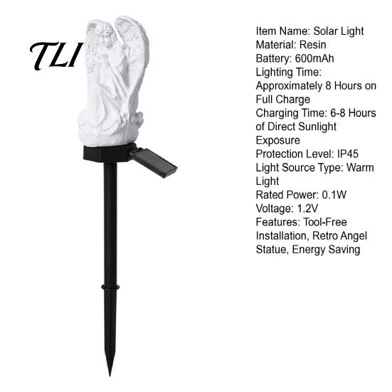 French Retro Courtyard Decor Solar Angel Garden Light, Waterproof Pathway Lighted Praying Warm LED Yard Path Lighting Statue with Stake for Patio Lawn