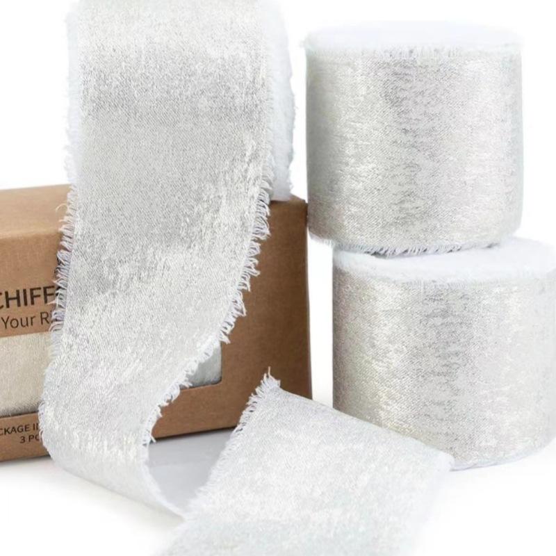 5 Yards Frayed Edged Satin Handmade Bronzing Ribbon for Wedding Invitation Bouquets Birthday Party DIY Decoration Gift 3Roll