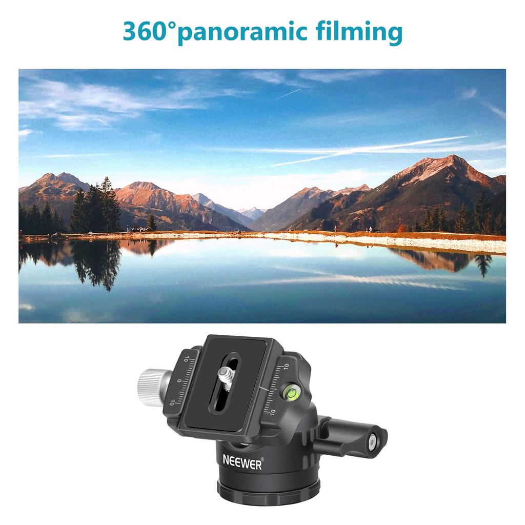 NEEWER 28mm Kugelkopf-Stativkopf mit Panoramischer Schnellwechselplatte und Wasserwaage, Kompatibel mit DSLR und Maximaler 360° Niedrigprofil-Rotation, 1/4" Arca-Typ