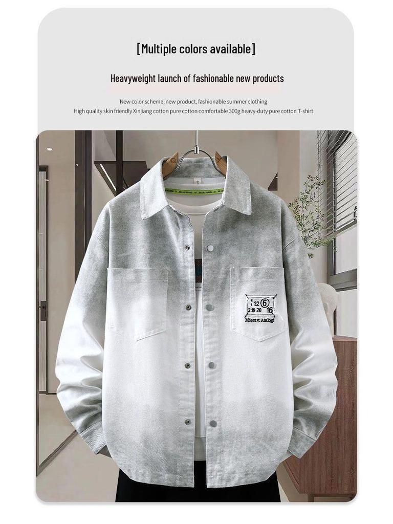 Men's Gradient Denim Jacket - Stylish Spring/Autumn College Style