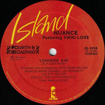 12inch Record NUANCE VIKKI LOVE Loveride IS1018 Island Records 1984 Canada Pop Used