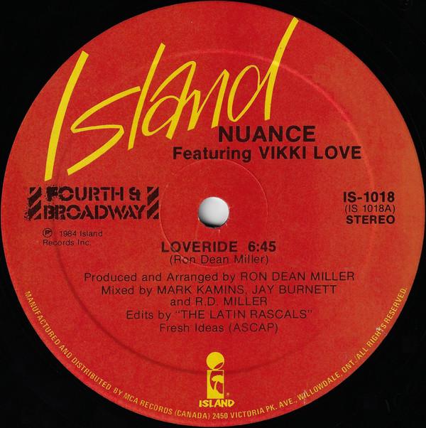 

12inch Record NUANCE VIKKI LOVE Loveride IS1018 Island Records 1984 Canada Pop Used