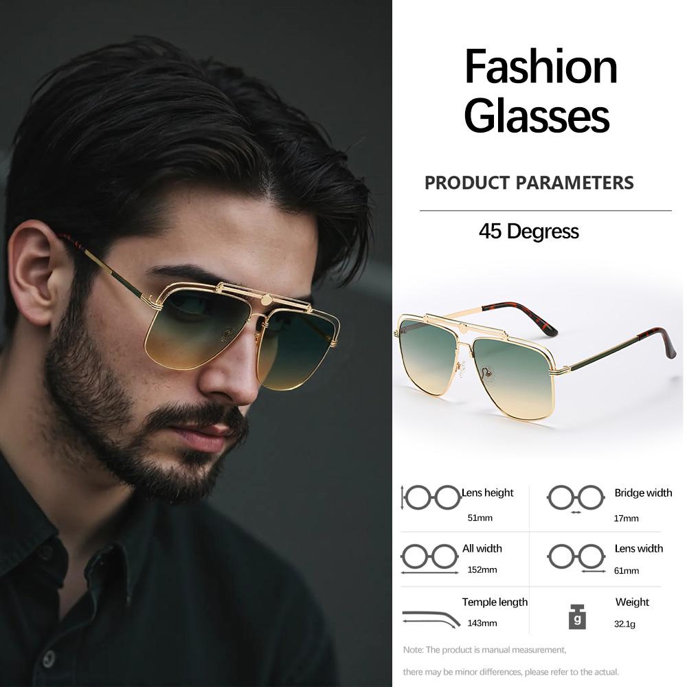 New In Retro Sunglasses For Men Double Beam Metal Glasses Square Frame Workplace Light Luxury Accessories Men'S Glasses