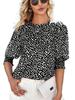 Womens 3/4 Sleeve Polka Dot Blouse Casual Crew Neck Office Top