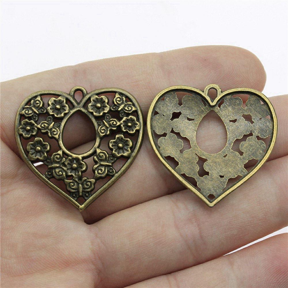 

Peach Heart-Shaped Love Charm Antique Bronze Zinc Alloy Jewelry Making Supplies for Girls Bracelet Charms A53-4pcs-30x30mm