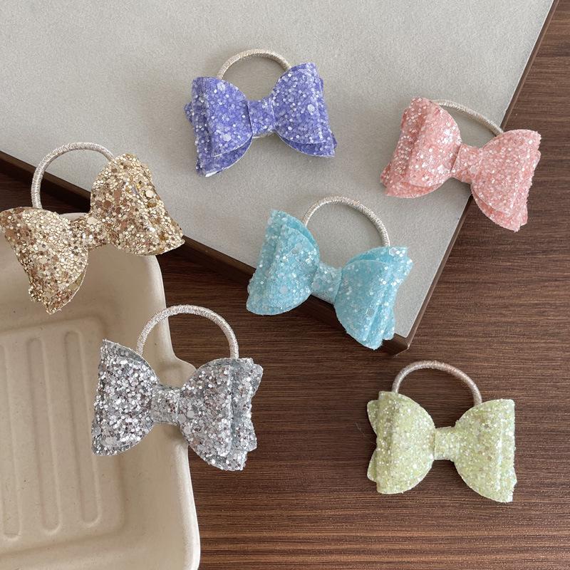 High-End Korean Sequin Bow Hair Ties for Girls - Sparkly Cute Baby Ponytail Holders