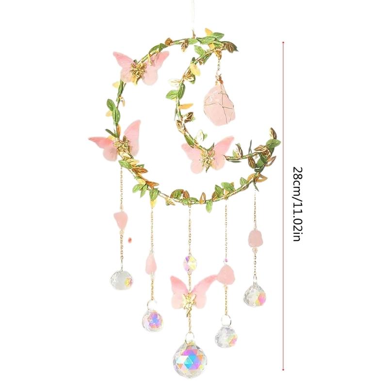 Handcrafted Crystal Sun Catcher with Butterflys Moon Elements Exquisites Ornament for Wedding Window House Garden Partys