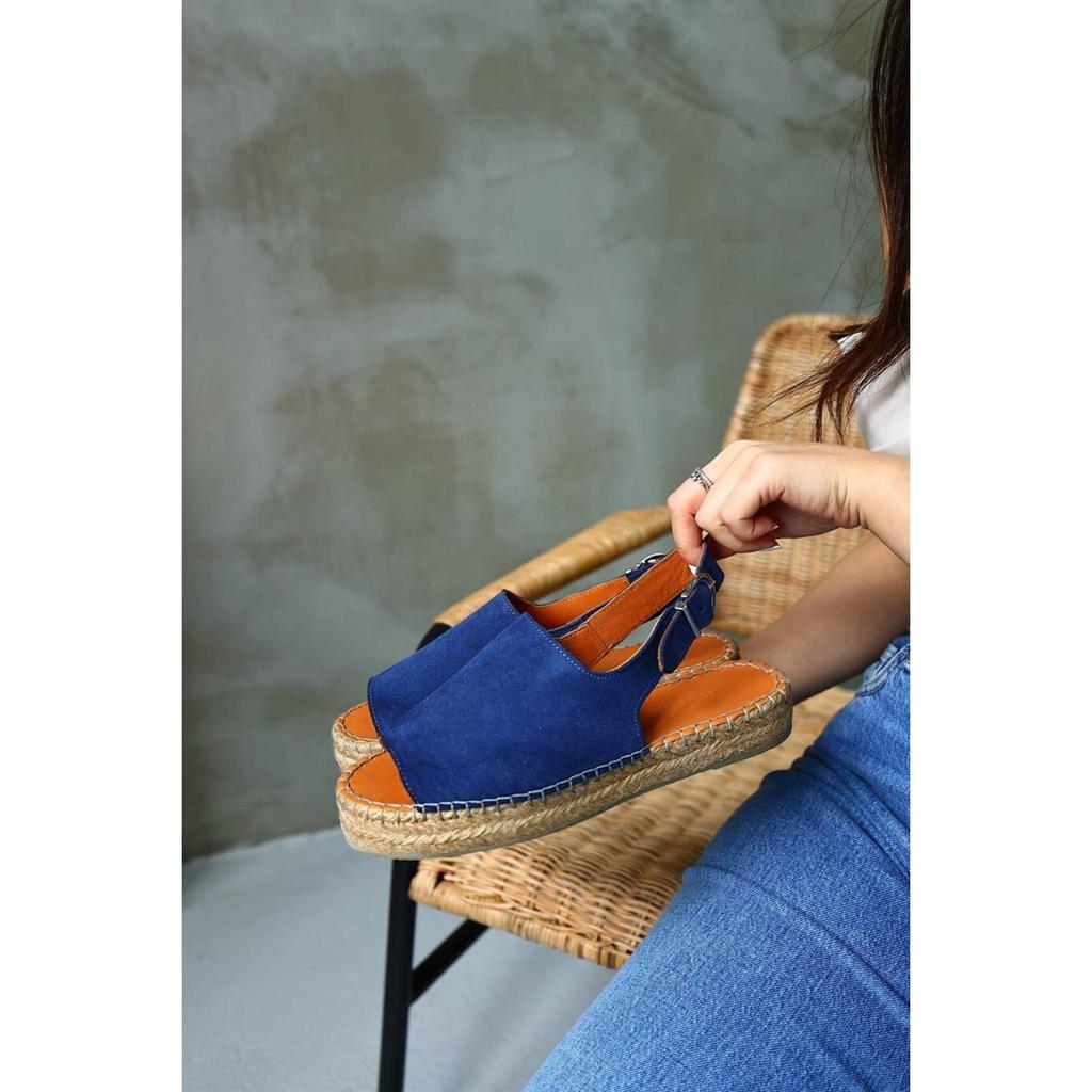 Women's Arya Jeans Blue Suede Genuine Leather Espadrilles Sandals Casual Quality Style Sandals