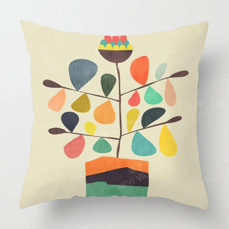 Home Decor Colorful Plants & Cute Polar Bear Cushions Pattern Cushion Cover Suitable For Sofa Bedroom Car Pillow Cover