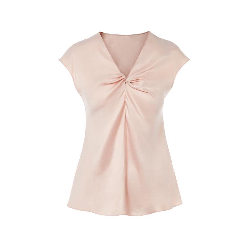 LANCY French V-Neck Pleated Lyocell Blouse M