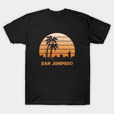 Asian Size Men Black Print T-shirt Retro Junipero No-Cut Heat Transfer Print Cotton Tshirt