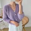 Hirsionsan Gentle Purple Mohair Cardigan Sweater Dam Cropped Mink Fleece Enkelknäppt tröja Kvinnlig Elegant mode varma toppar