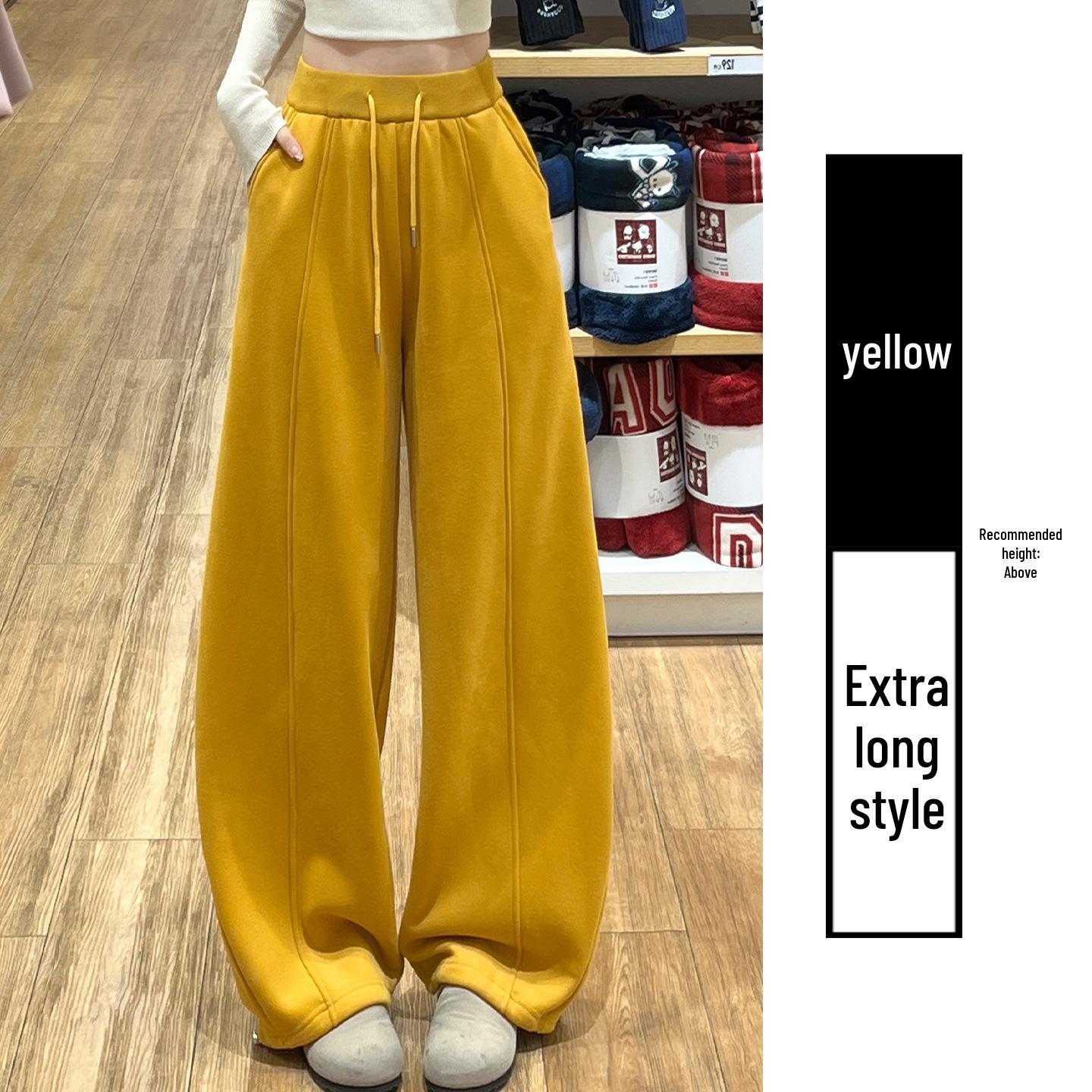 

Yellow Fleece-Lined Women s Wide-Leg Sports Pants – Petite, Thick, Drawstring, Cuffed for Autumn/Winter L