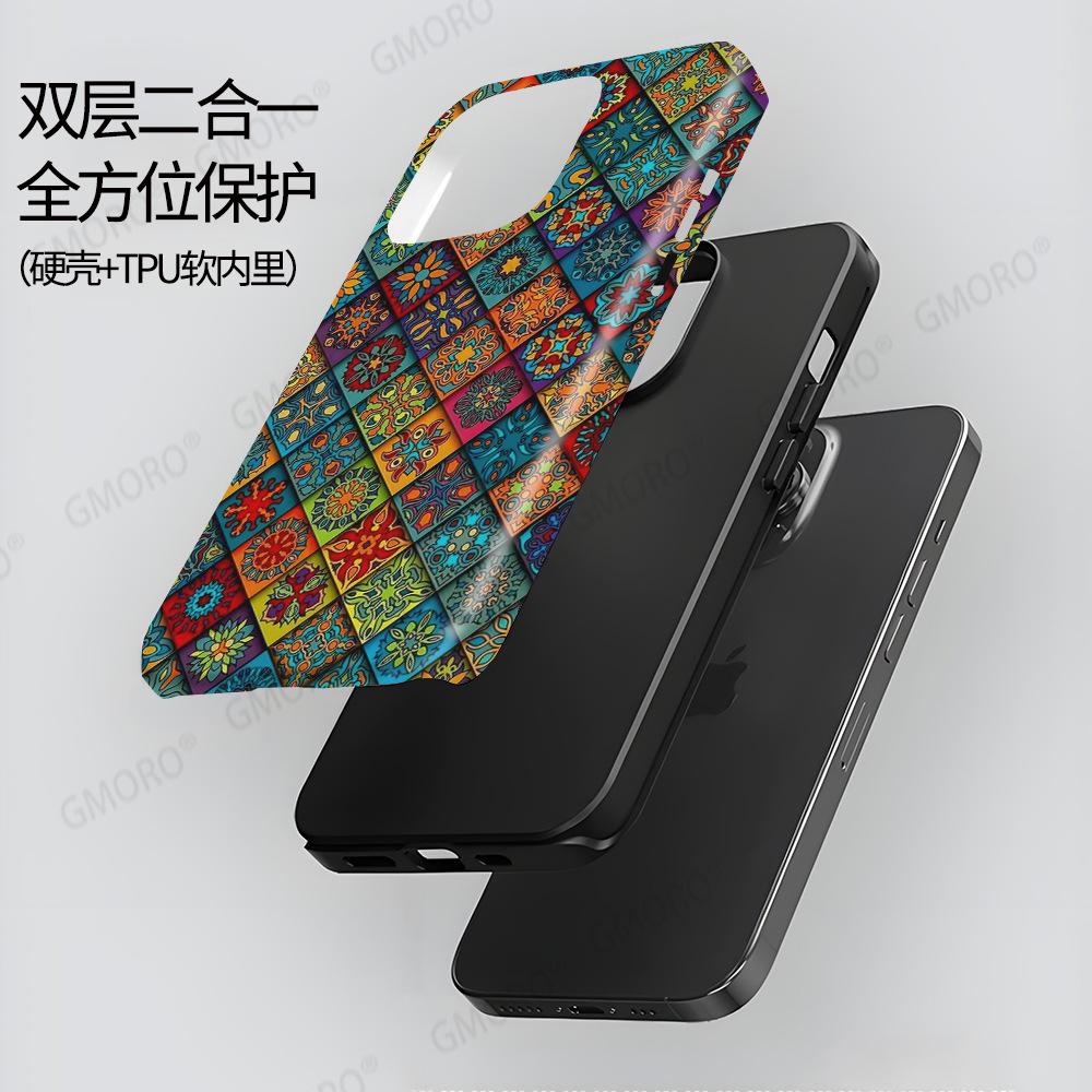 Retro Totem Checkerboard 2-in-1 Mobile Phone Case iPhone16 Matte Magnetic Film Case Apple 17 Mobile Phone Case
