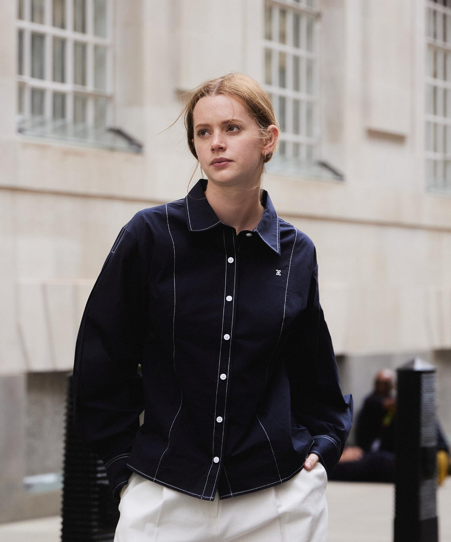 Polneua Stitch Point Line Shirt [Navy] Note/S