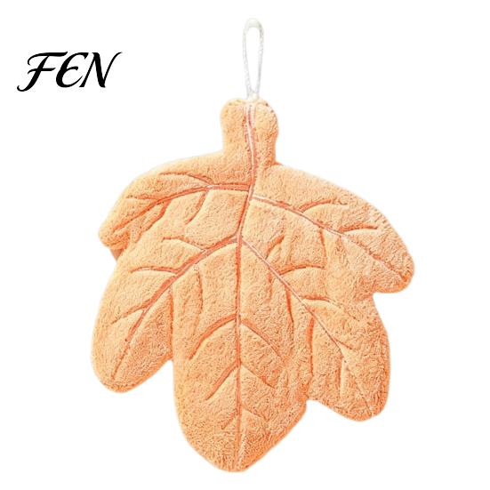 Coral Velvet Hanging Towel Leaf Shape Hand Towel, Soft Absorbent with Loop, Cute Maple Ginkgo Design for Kitchen Bathroom Drying Decor