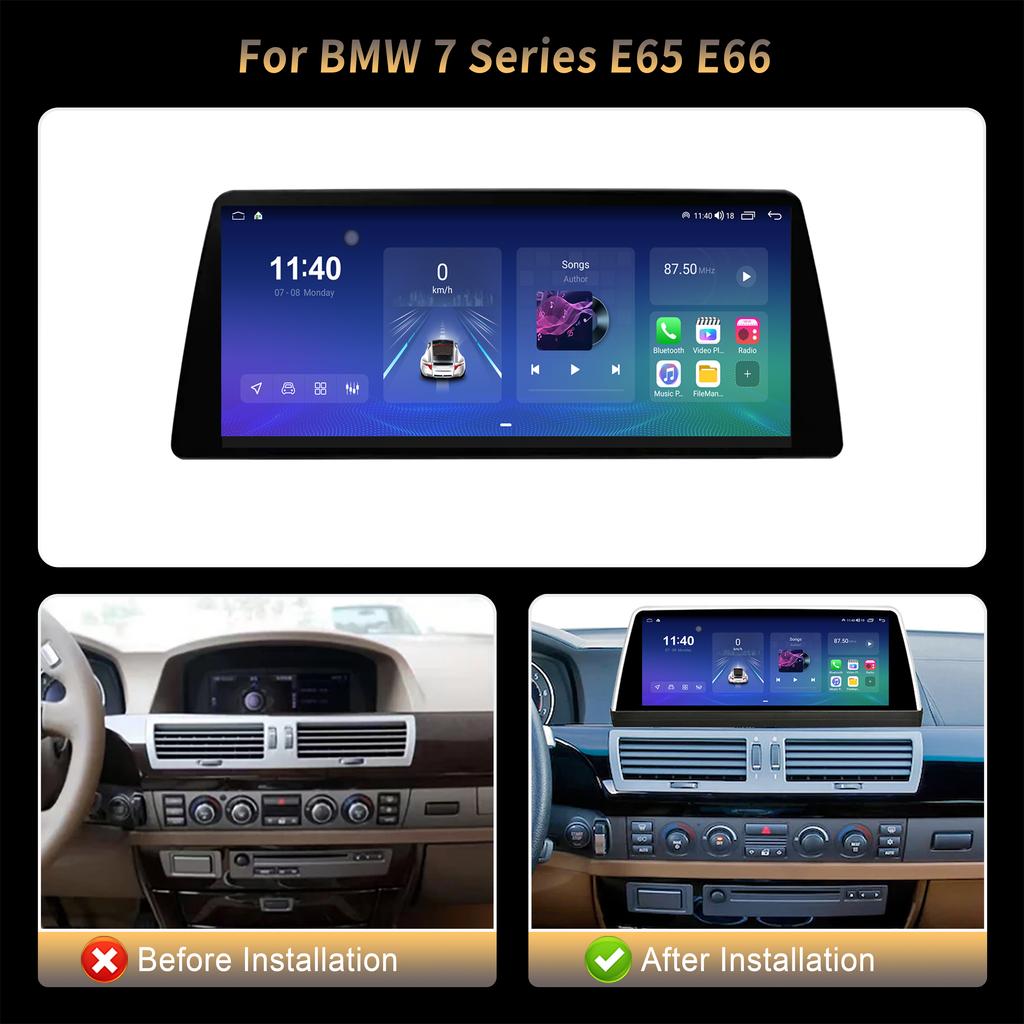12.3" For BMW 7 Series E65 E66 Android 14 Car Radio Multimedia Stereo 4G GPS Navigation WIFI Wireless BT CarPlay Touch Screen