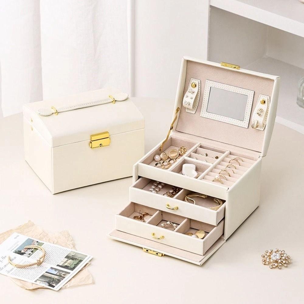 Rings Necklace Jewelry Holder PU Leather Jewelry Storage Case Simple Square Jewelry Box  Vacation