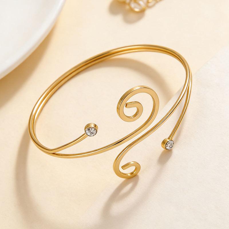 Women’s Fashion Diamond Studded Geometric Open Cuff Bracelet
