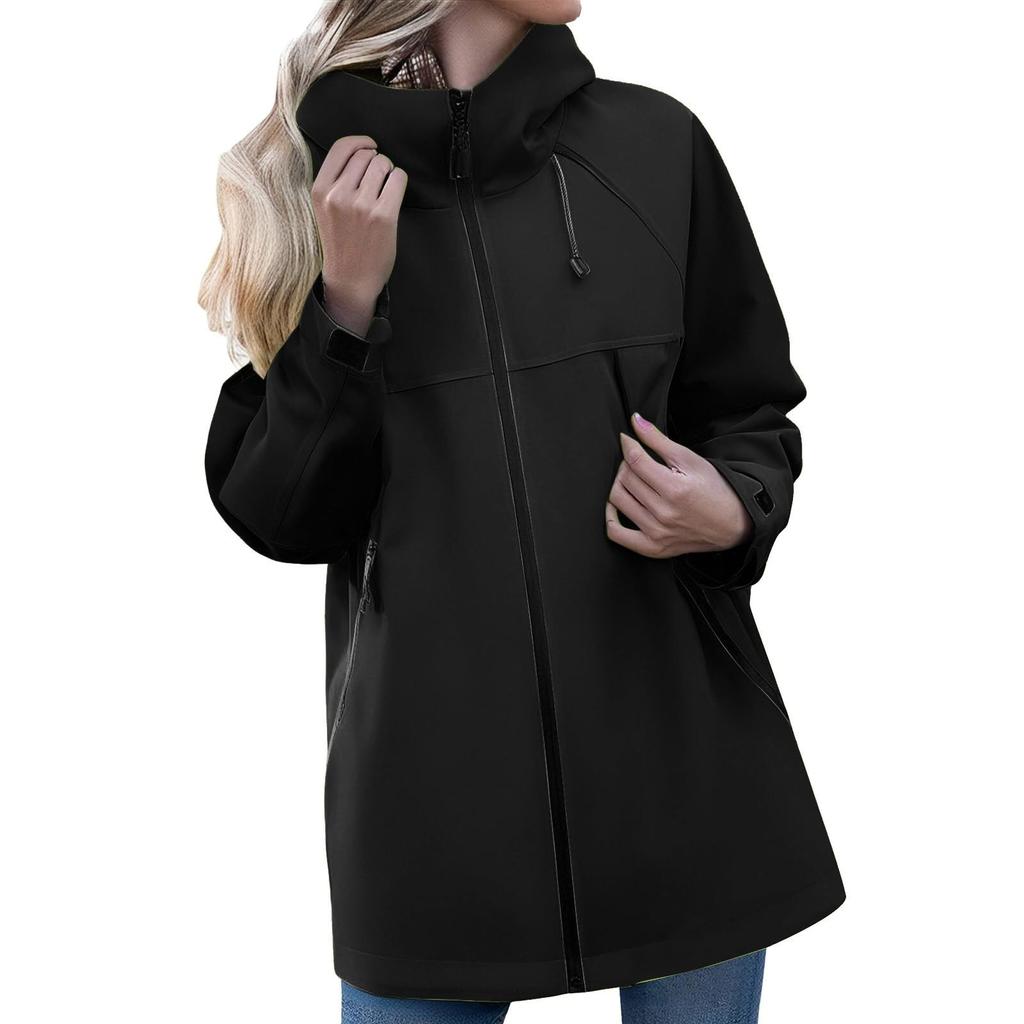 Women's Solid Color Long Sleeved Hooded Outdoor Suit Windproof And Waterproof Thin Jacket