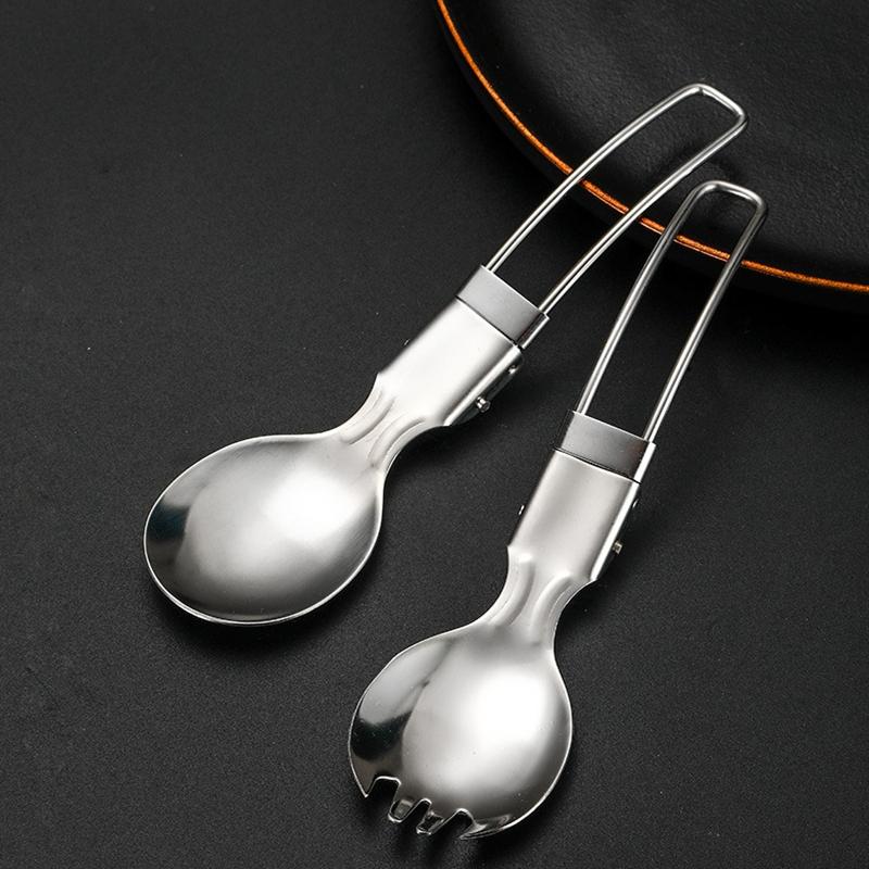 5pcs Folding Outdoor Cutlery Sets Stainless Steel Detachable Travel Fork Knife Spoon Salad Picnic Full Tableware Kids Adults