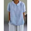 Solid Color Lapel Pullover Shirt Women Summer Short Sleeve Blouse Comfortable Casual Simple Style