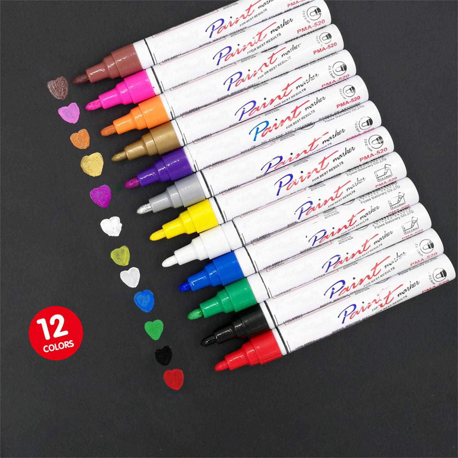 12 Colors Sets Fine Paint Oil Based Art Pens Metal Glass 24ml One Size