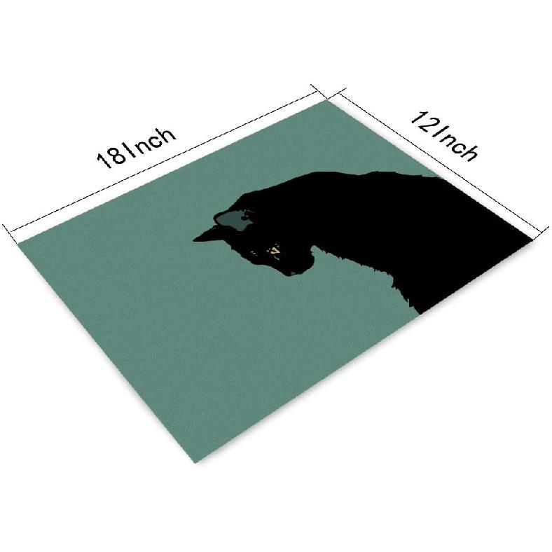 Cat Placemats Set of 4, Art Dark Cat Blue Vintage Placemats Heat Resistant for Dining Table Non-Slip 18x12 Inches
