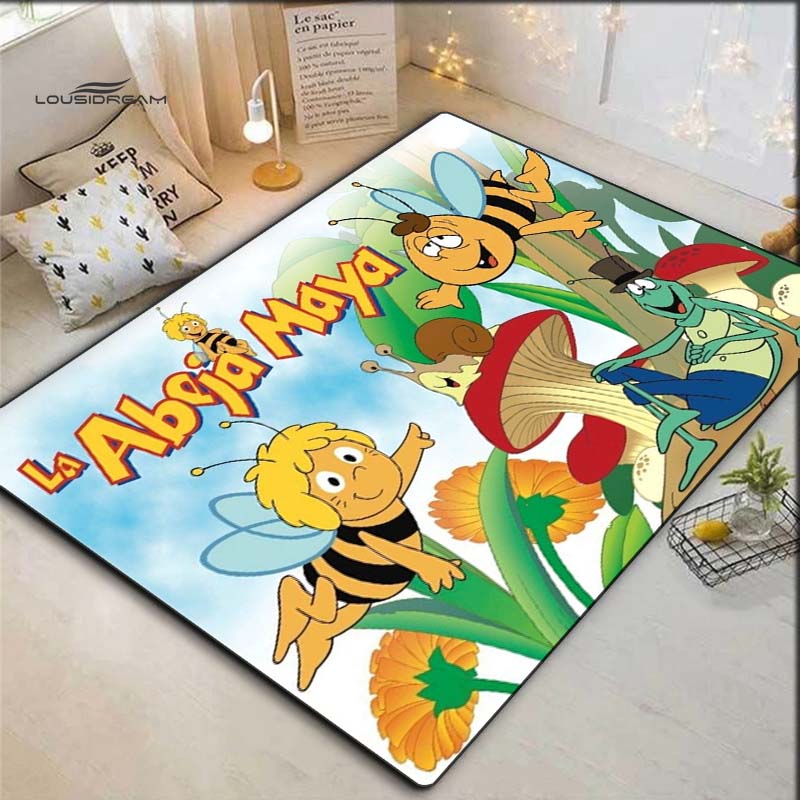 Maya l'Ape Personaggio dei Cartoni Animati Stampa Area Tappeto Giardino di Funghi e Fiori Tappetino Rettangolare Antiscivolo Decorazione per la Casa