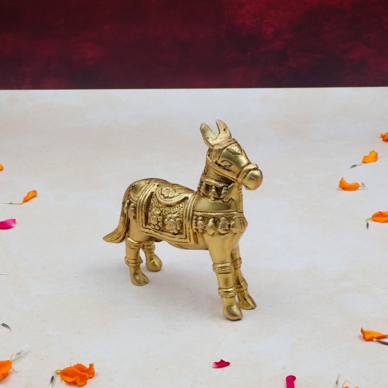 Pure Brass Animal Horse Statue, Handcrafted Decorative Showpiece Idol - 10.5 Cm
