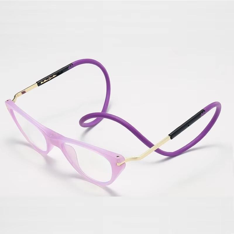 Men Women Anti Blue Light Cat Eye Hanging Neck Reading Glasses Silicone Soft Rope Anti-lost Scalable Portable Reading Eyeglasses