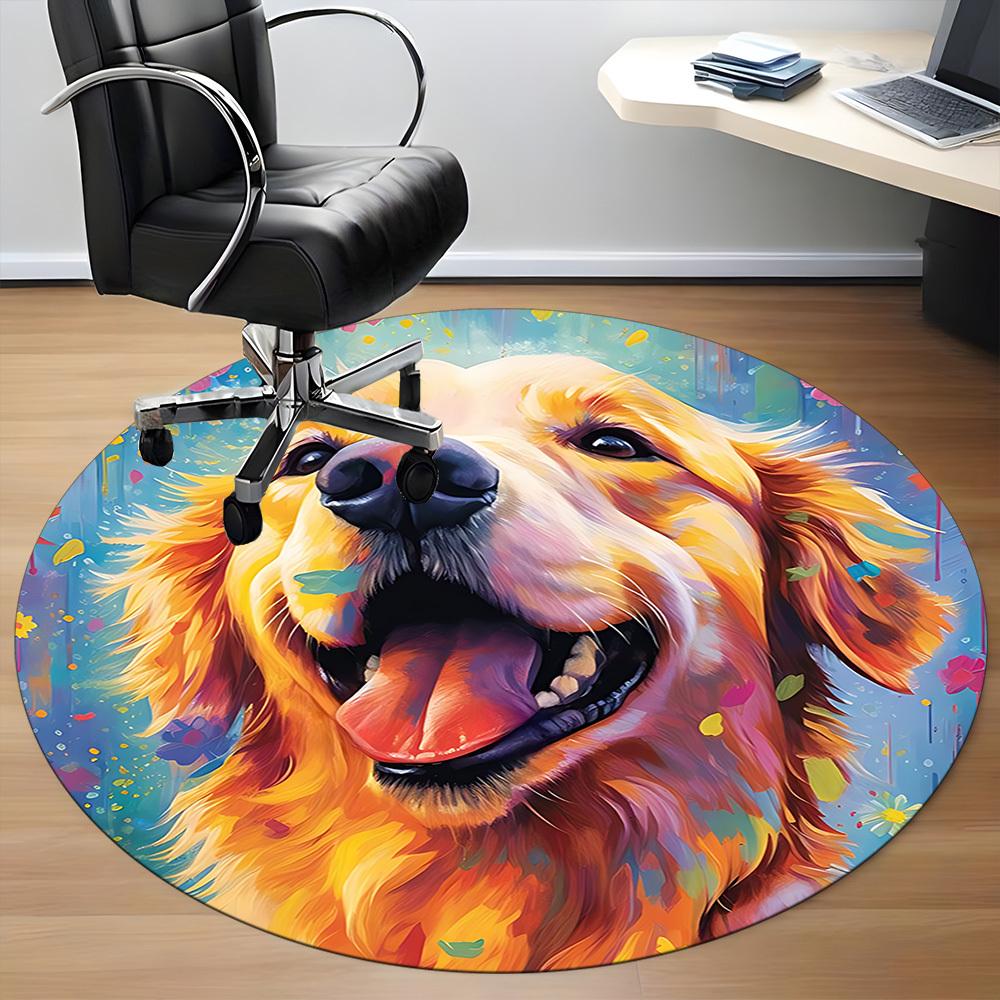 1PC Golden Retriever Artwork Office Round Area Rug, Mat Suitable ForOffice, Under Office Chairs Bedroom Living Room Home Decor, Room Deco